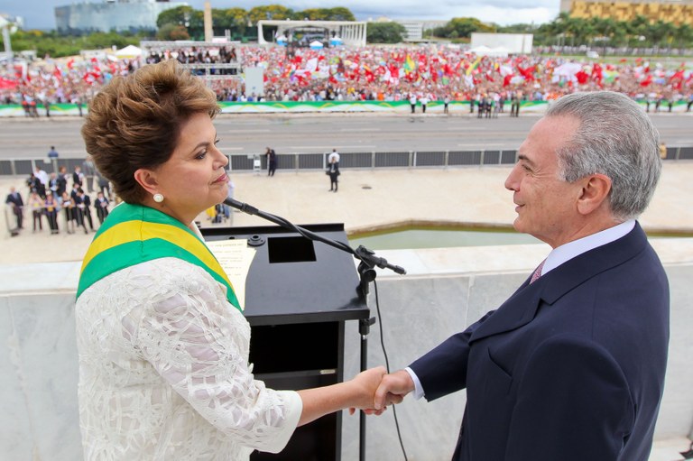 Presidenta Dilma Rousseff e o vice-presidente Michel Temer no parlatório do Palácio do Planalto
