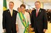 Presidenta Dilma recebe os cumprimentos do presidente do COB, Carlos Nuzman, e do presidente do COI, Jacques Rogge