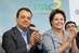 Dilma Rousseff e o governador do Rio de Janeiro, Sérgio Cabral, durante cerimônia de inauguração do sistema de teleférico