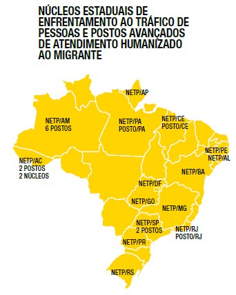 Núcleos Estaduais de Enfrentamento ao tráfico de pessoas e postos avançados de atendimento humanizado ao migrante