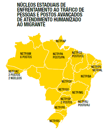 Núcleos Estaduais de Enfrentamento ao tráfico de pessoas e postos avançados de atendimento humanizado ao migrante
