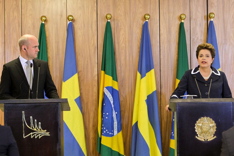 Presidenta Dilma Rousseff e o primeiro-ministro da Suécia, Fredrik Reinfeldt, durante declaração à imprensa. Brasília-DF, 17/05/2011