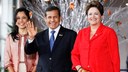 Presidenta Dilma Rousseff recebe os cumprimentos do Presidente do Peru, Ollanta Humala e sua esposa Nadine Heredia durante chegada a cerimônia de abertura da 3ª Cúpula ASPA. Lima - Peru, 02/10/2012