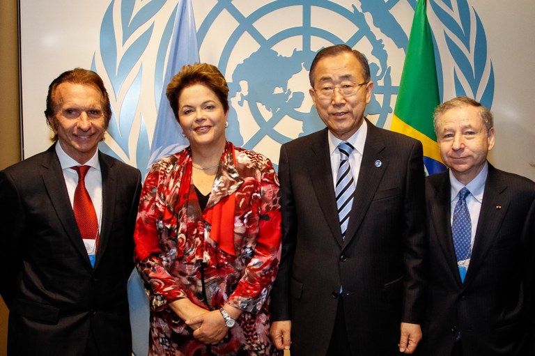 Presidenta Dilma Rousseff durante encontro com Ban Ki-moon Secretário-Geral das Nações Unidas, Emerson Fittipaldi e o Presidente da FIA Jean Todt. Nova Iorque - EUA, 25/09/2012