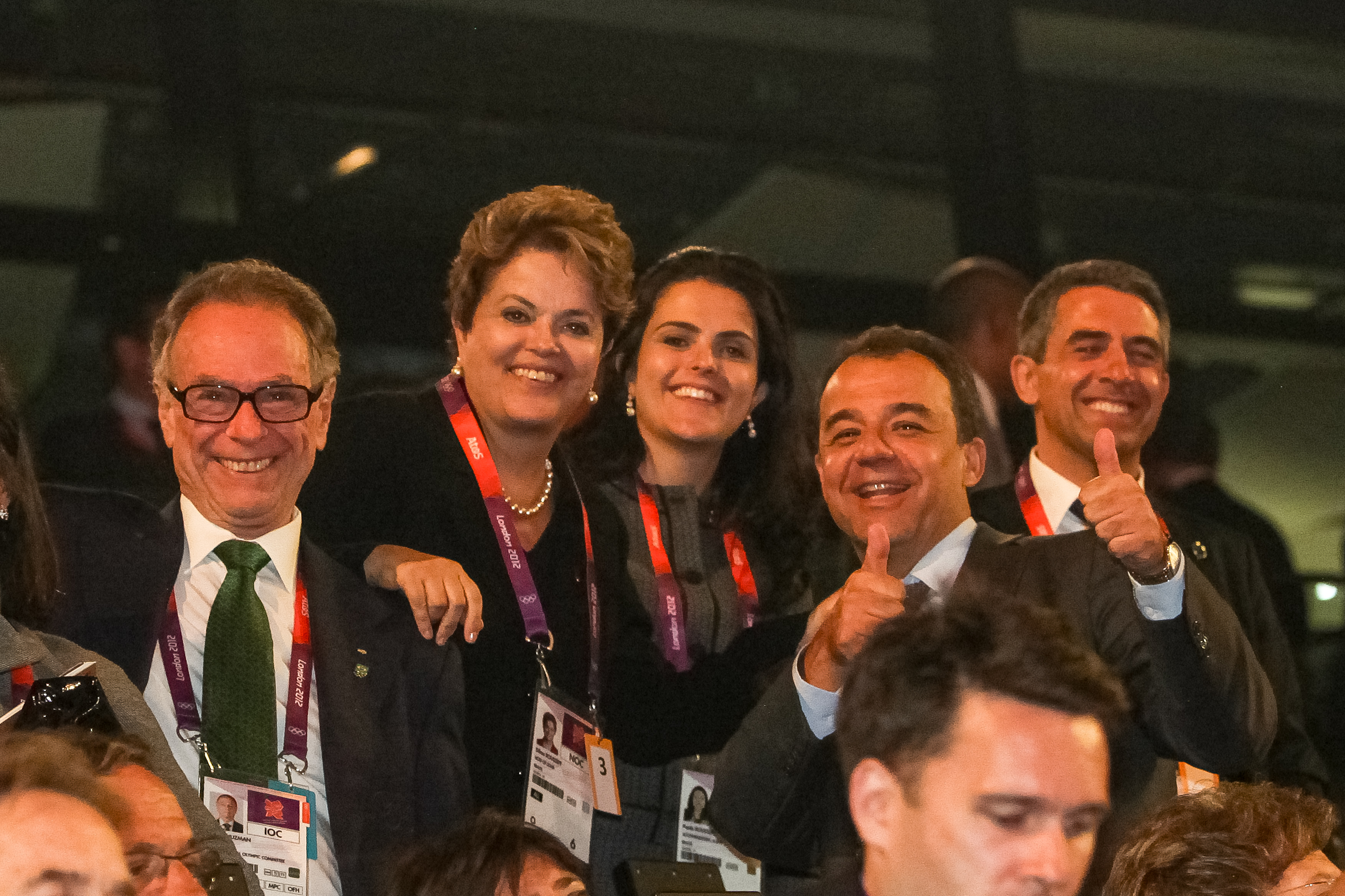 Presidenta Dilma Rousseff com o Governador do Estado do Rio de Janeiro, Sérgio Cabral, durante cerimônia de abertura dos Jogos Olímpicos. Londres - Inglaterra, 27/07/2012