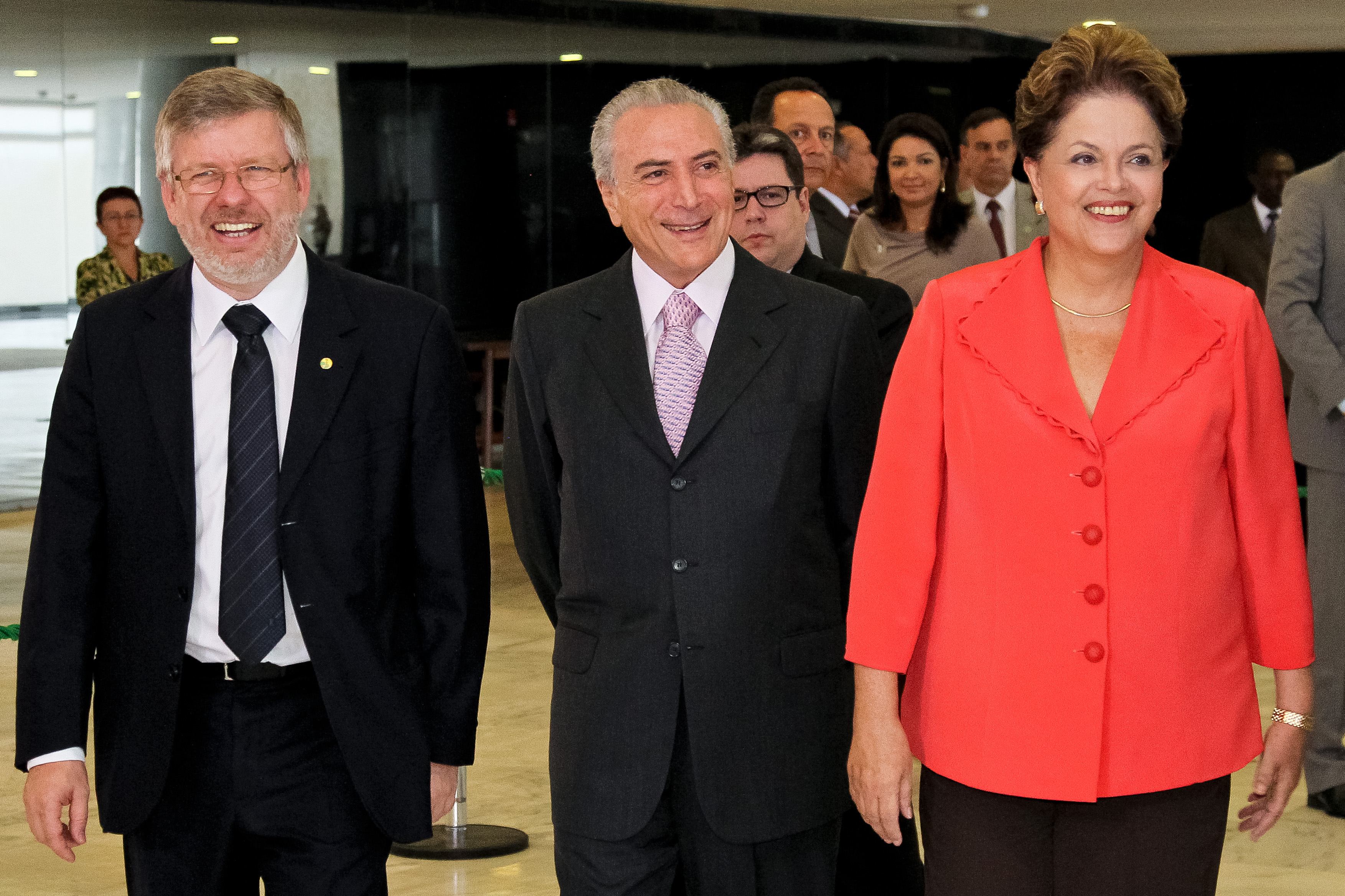 Presidenta Dilma Rousseff , Vice-Presidente Michel Temer e o Presidente da Câmara dos Deputados Dep. Marco Maia durante cerimônia de assinatura do Compromisso Nacional para Aperfeiçoamento das Condições de Trabalho na Indústria da Construção. Brasília - DF, 01/03/2012