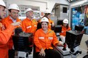 Presidenta Dilma Rousseff durante cerimônia de batismo da plataforma P-59 no canteiro de obras do São Roque do Paraguaçu. Maragojipe - BA, 13/07/2012