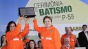 Presidenta Dilma Rousseff durante cerimônia de batismo da plataforma P-59 no canteiro de obras do São Roque do Paraguaçu. Maragojipe - BA, 13/07/2012