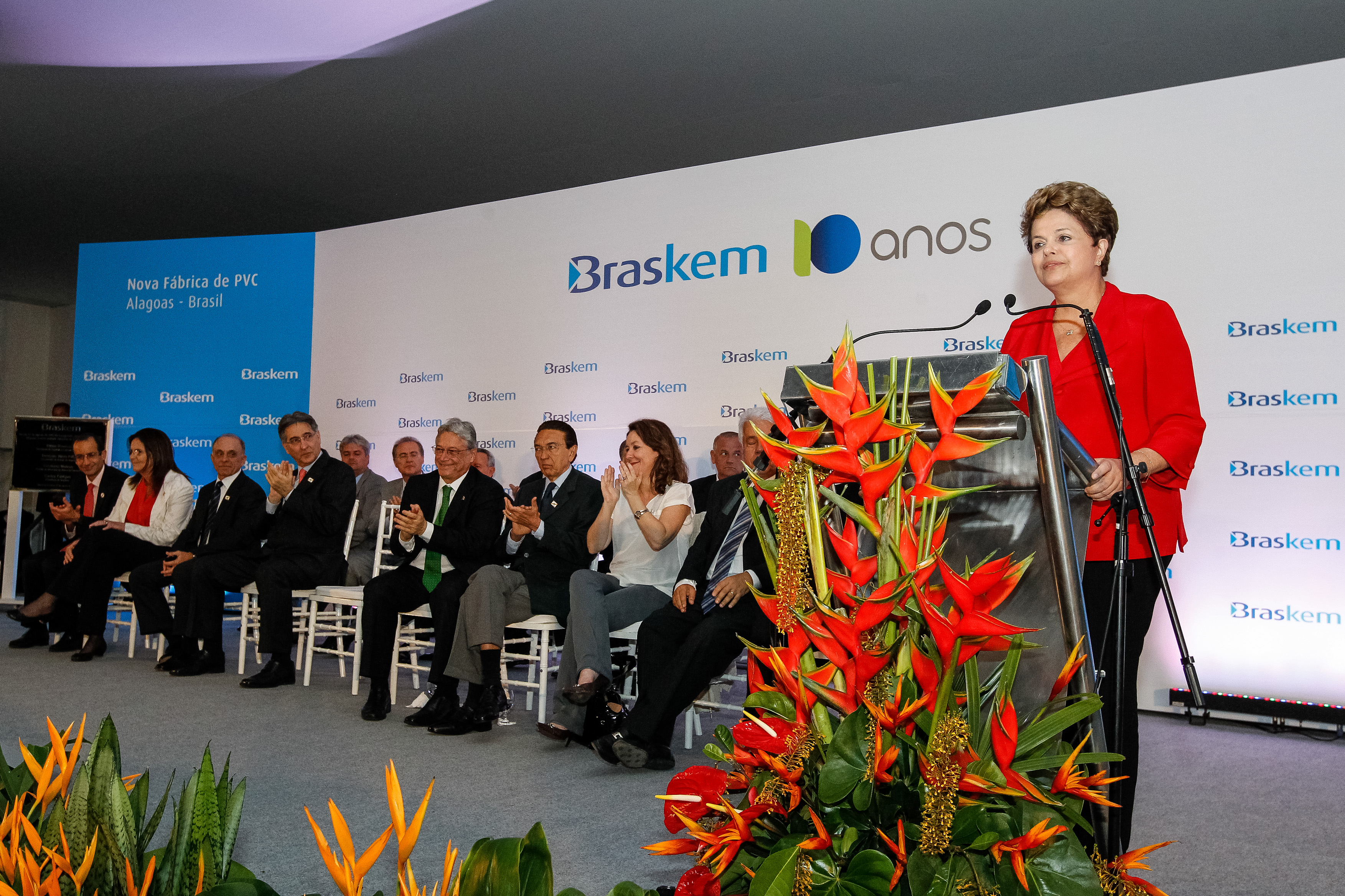 Presidenta Dilma Rousseff durante cerimônia de inauguração da nova unidade industrial de PVC da Braskem. Marechal Deodoro - AL, 17/08/2012