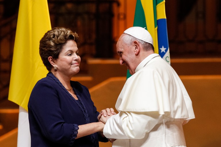 Presidenta Dilma Rousseff durante cerimônia oficial de chegada de Sua Santidade o Papa Francisco no Palácio Guanabara. Rio de Janeiro - RJ, 22/07/2013