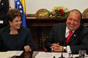 Presidenta Dilma Rousseff durante declaração à imprensa, no Palácio Miraflores. Caracas - Venezuela, 01/12/2011