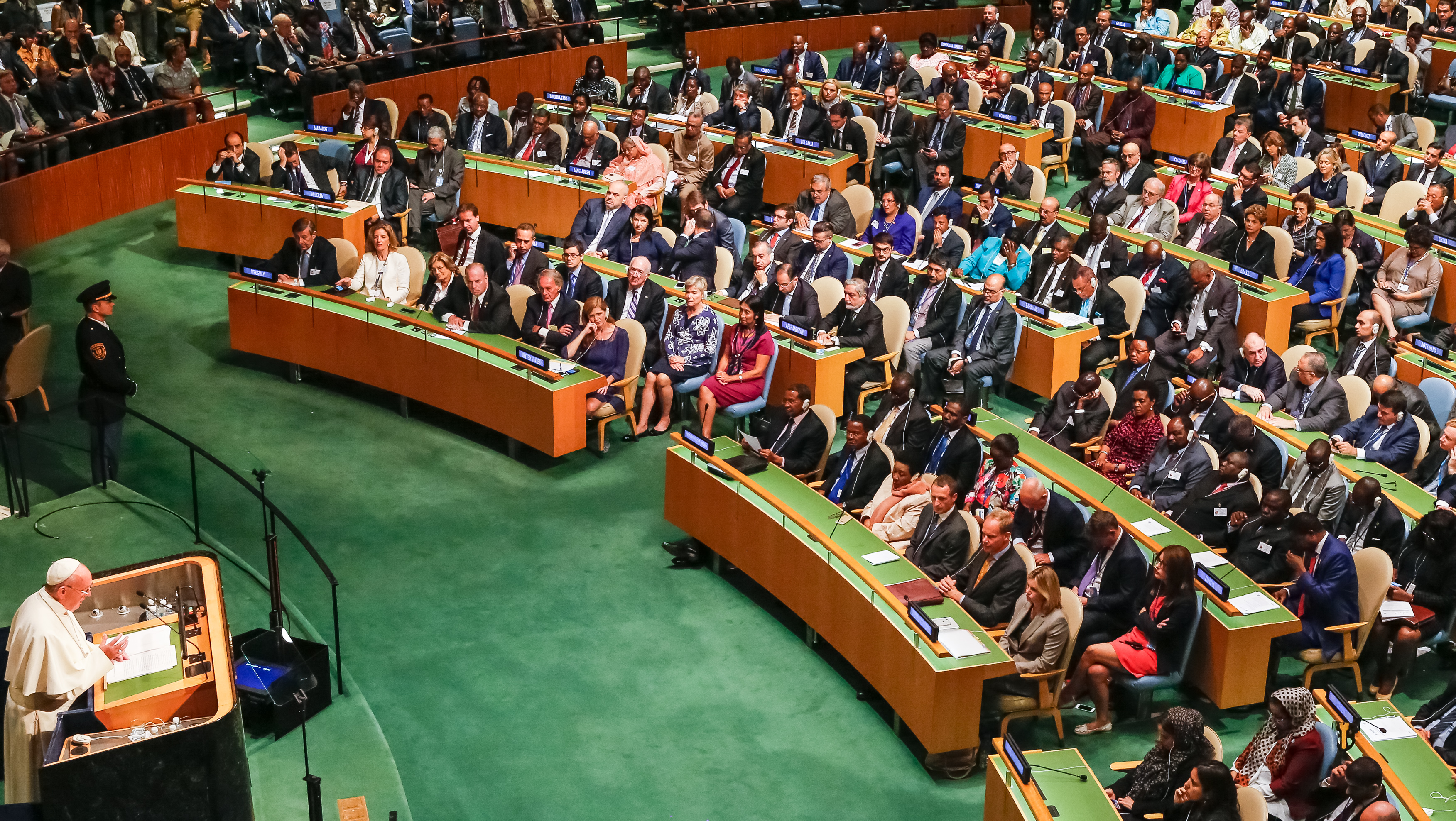  Presidenta Dilma Rousseff durante discurso do Papa Francisco nas Nações Unidas. Nova Iorque-EUA, 25/09/2015  