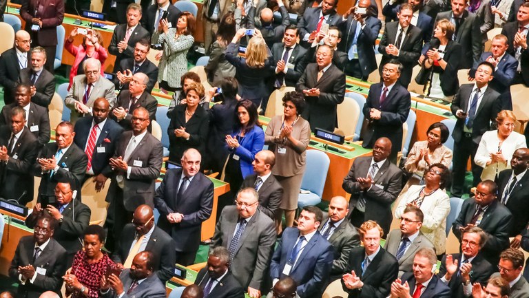  Presidenta Dilma Rousseff durante discurso do Papa Francisco nas Nações Unidas. Nova Iorque-EUA, 25/09/2015  