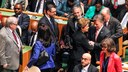 Presidenta Dilma Rousseff cumprimenta o Presidente da Colômbia, Juan Manuel Santos, após discurso do Papa Francisco nas Nações Unidas. Nova Iorque-EUA, 25/09/2015