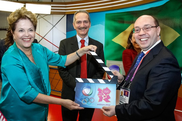 Presidenta Dilma Rousseff durante visita ao Centro de Mídia da Record - International Broadcast Center - Parque Olímpico. Londres - Inglaterra, 26/07/2012 