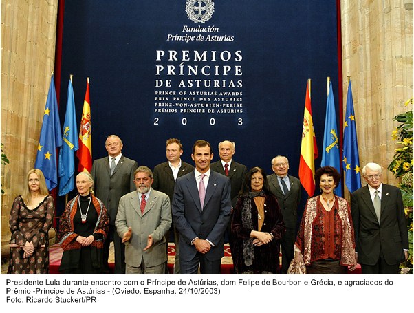 Presidente Lula durante encontro com o Prícipe das Astúrias, dom Felipe de Borboun e Grécia, agraciados com Prêmio Princípe das Astúrias- Oviedo, Espanha.