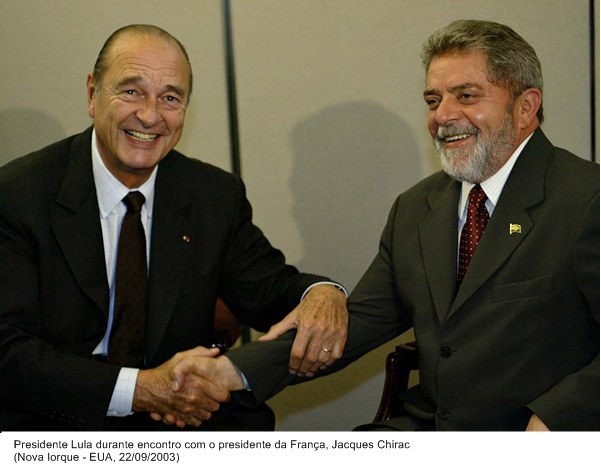 Presidente Lula com presidente da França Jacque Chirac - NY.