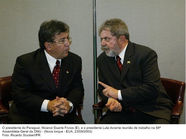 Presidente Lula com presidente do Paraguai Nicanor Duarte Frutos, durante 58 reunião de trabalho na assembléia-geral da ONU.