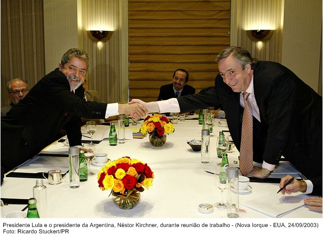 Presidente Lula e o presidente da Argentina, Néstor Kishner, durante reunião de trabalho - NY.