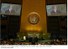 Presidente Lula, em imagens no telão, no momento do discurso na ONU.