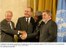 Presidente Lula durante conferência de imprensa, ao lado do secretário-geral da ONU, Kofi Annan, e dos presidentes da França e do Chile.