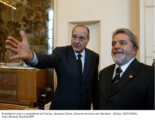 Presidente Lula e o presidente da França, Jacques Chirac, durante encontro em Genebra.