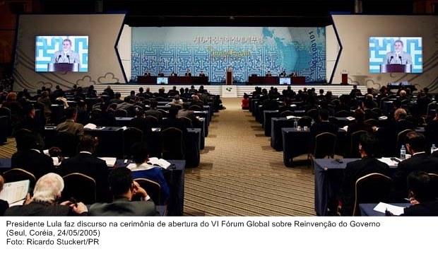 Presidente Lula faz discurso na cerimônia de abertura do VI Fórum Global sobre Reinvenção do Governo.