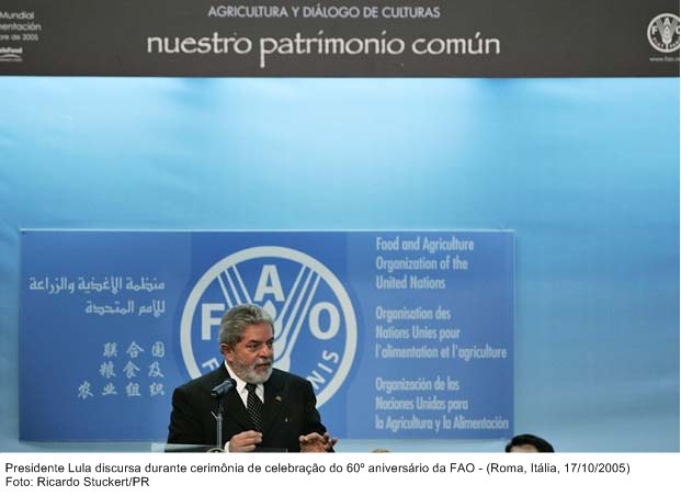 Presidente Lula discursa durante cerimônia de celebração do 60º aniversário da FAO.