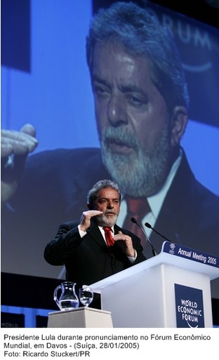 Presidente Lula durante pronunciamento no Fórum Econômico Mundial, em Davos.