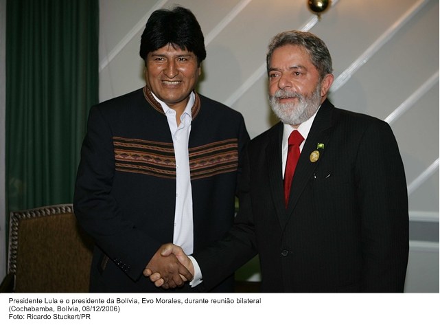 Presidente Lula e o presidente da Bolíva, Evo Morales, durante reunião bilateral.
