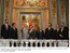 Presidente Lula, ao lado do presidente do Peru, Alejandro Toledo, e chefes de estado e de governo, durante jantar no Palácio de Governo.