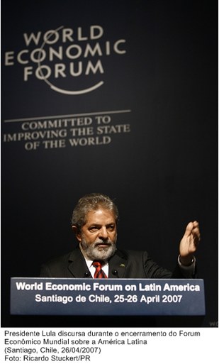 Presidente Lula discursa no encerramento do Fórum Econômico Mundial sobre a América Latina.