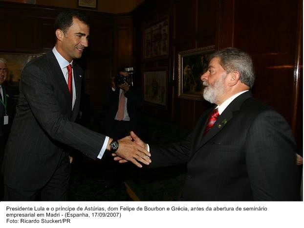 Presidente Lula e o príncipe das Astúrias, Don Felipe de Bourbon e Grécia, antes da abertura do Seminário Empresarial em Madri.