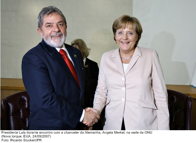Presidente Lula durante encontro com a chanceler da Alemanha, Angela Merkel, na sede da ONU.