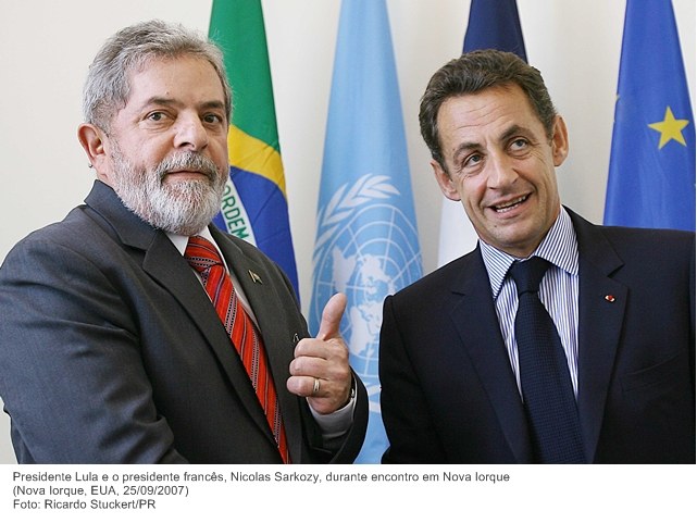 Presidente Lula e o presidente da Francês, Nicolas Sarkozy, durante encontro em Nova Iorque.