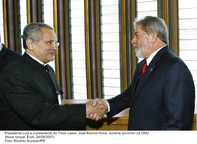 Presidente Lula e o presidente do Timor Leste, José Raos Horta, durante encontro na ONU.