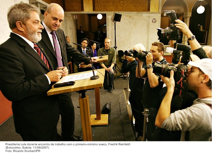 Presidente Lula durante encontro de trabalho com o primeiro-ministro sueco, Fredrik Reinfeldt.