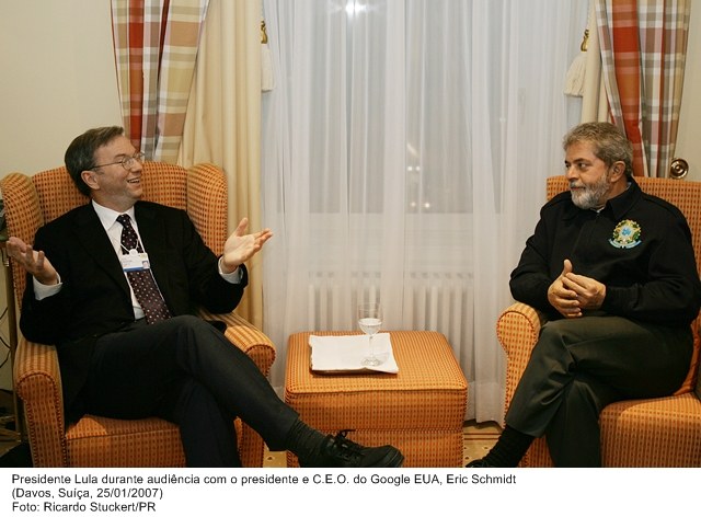 Presidente Lula durante audiência com o presidente e C.E.O do Google EUA, Eric Schmidt.