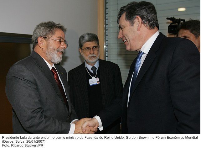 Presidente Lula durante encontro com ministro da Fazenda do Reino Unido, Gordon Brown, no Fórum Econômico Mundial.