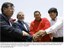 Presidente Lula e os presidentes, Nicanor D. Frutos, Hugo Cháves e Evo Morales, na cerimônia de assinatura de acordo entre Brasken e Pequiven.
