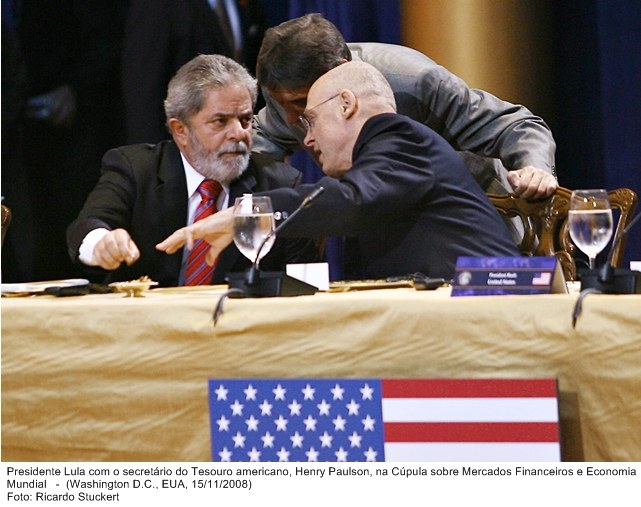 Presidente Lula com o secretário do Tesouro americano, Henry Paulson, na Cúpula sobre Mercados Financeiros  e Economia Mundial.