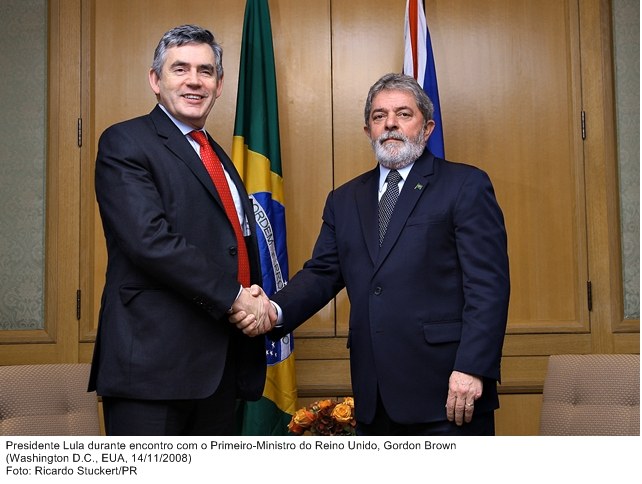 Presidente Lula durante encontro com  o primeiro-ministro do Reino Unido, Gordon Brown.