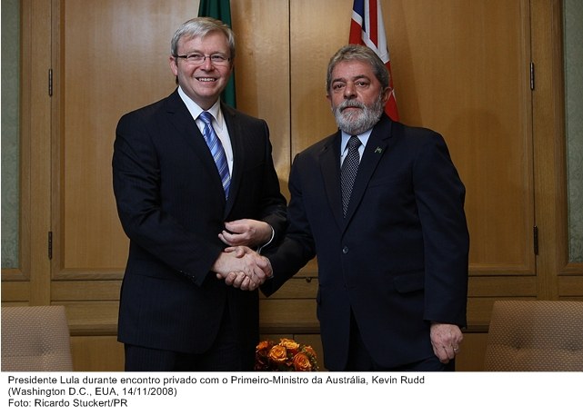 Presidente Lula durante encontro privado com o primeiro-ministro da Austrália, Kevin Rudd.
