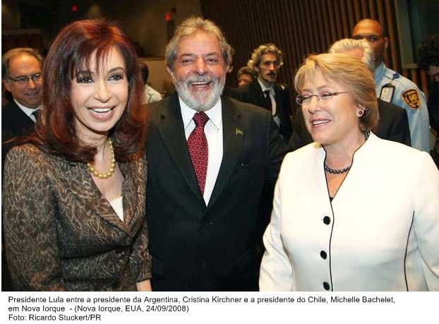 Presidente Lula entre as presidentes da Argentina, Cristina Kirchner e do Chile, Michelle Bachelet em Nova Iorque.