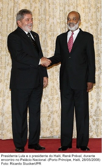 Presidente Lula e o presidente do Haiti, René Préval, durante encontro no Palácio Nacional, em Porot Príncipe.