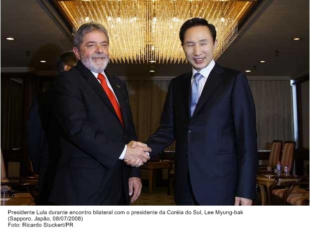Presidente Lula durante encontro bilateral com o presidente da Coréia do Sul, Lee Myung-bak.
