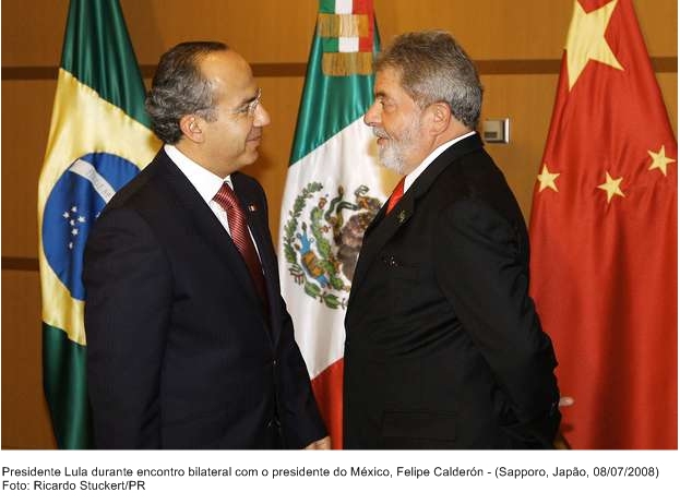 Presidente Lula durante encontro bilateral com o presidente do México, Felipe Calderón.