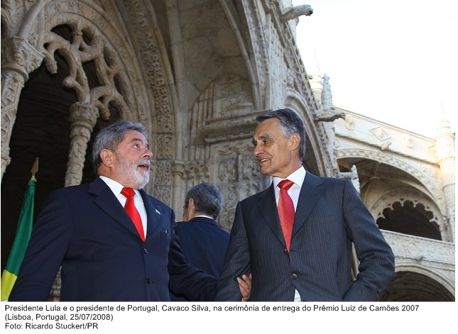 Presidente Lula e o presidente de Portugal, Cavaco Silva, na cerimônia de entrega do Prêmio Luiz de Camões 2007.