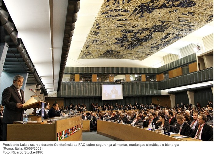 Presidente Lula discursa durante conferência da FAO sobre segurança alimentar, mudanças climáticas e bioenergia.