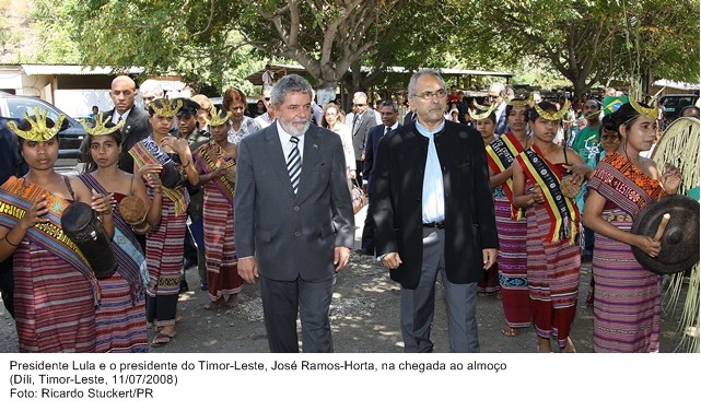 Presidente Lula e o presidente do Timor-Leste, José Ramos-Horta, na chegada ao almoço.